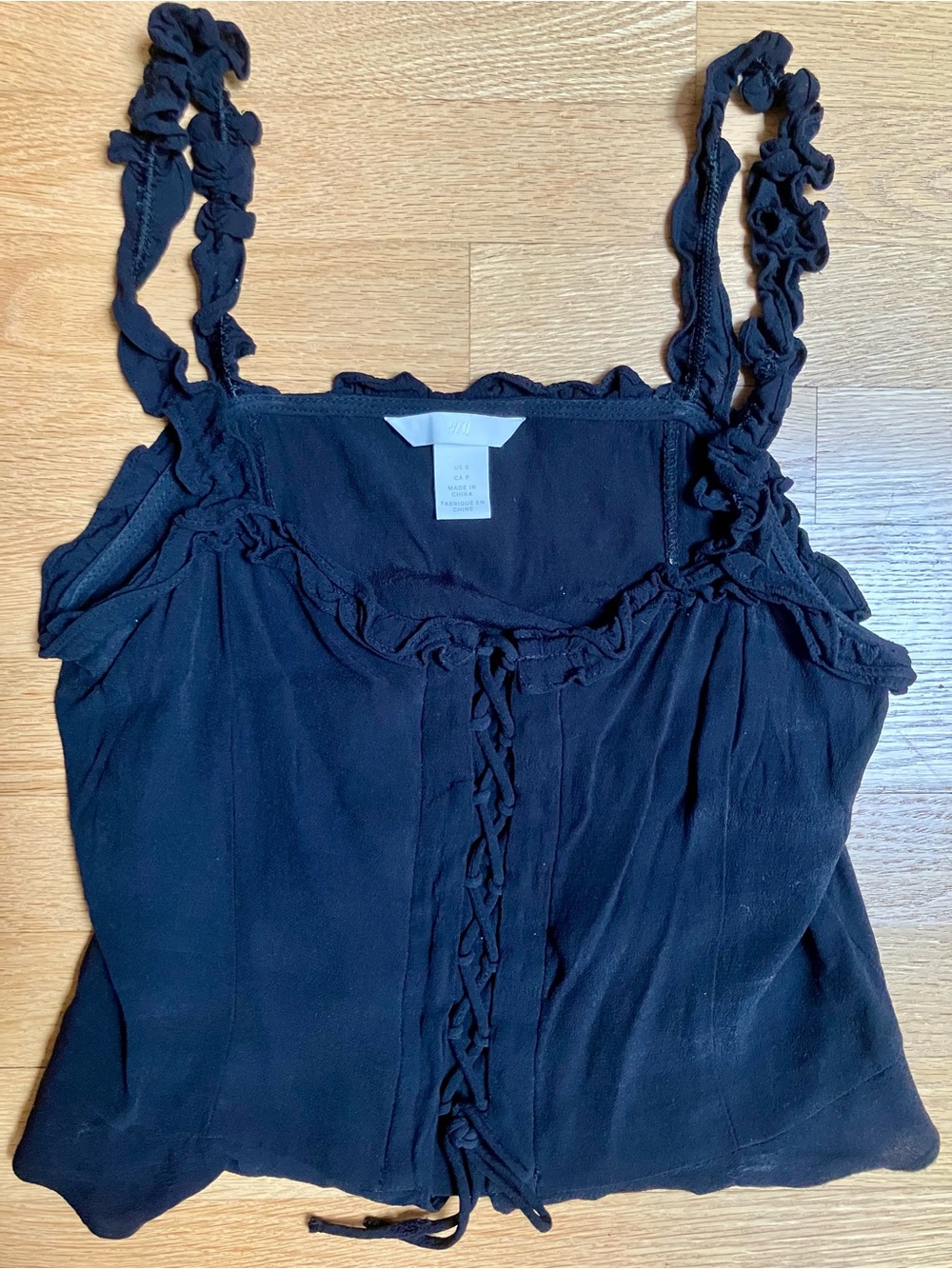 H&M Black Ruffle Tie-Front Tank Top